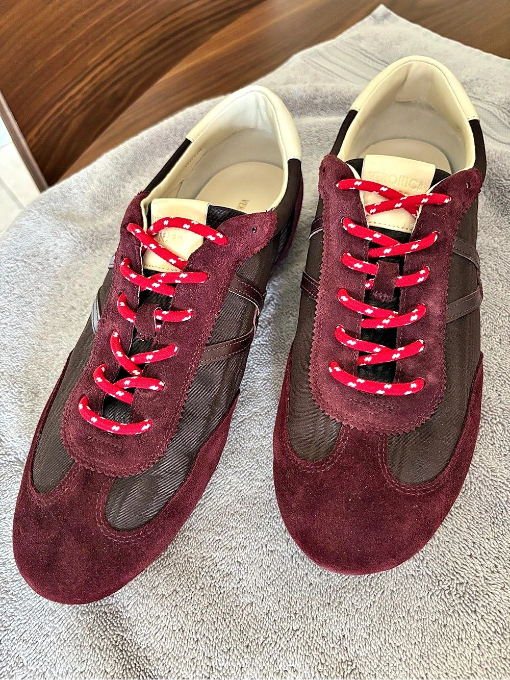 Veronica Beard Riviera Sneaker Suede Sneakers in Burgundy & Brown
